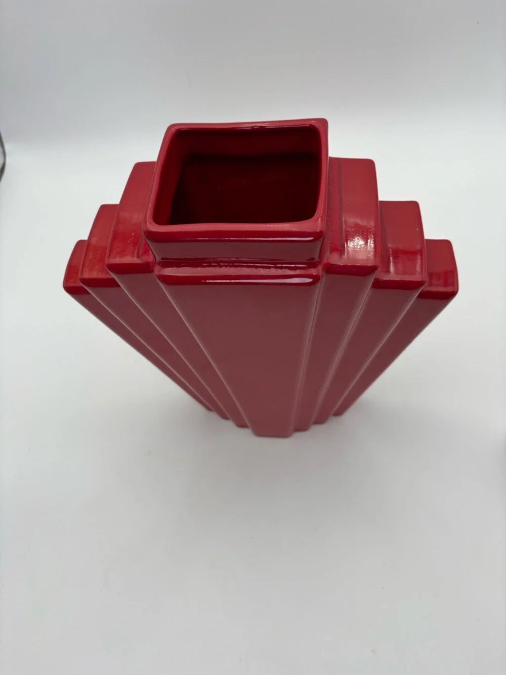 Vintage 80s Red Art Deco Ceramic Vase - Statement Piece - Picture 4 of 16